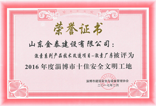 激素厂房获淄博市十佳安全