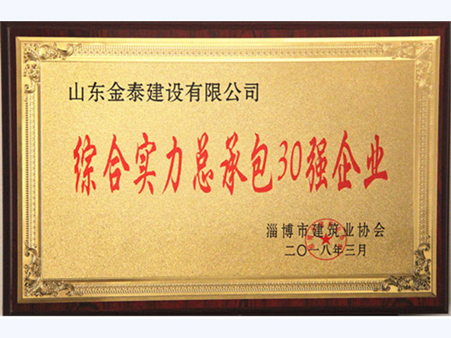 2018年度淄博市综合实力总承包企业30强(图1)